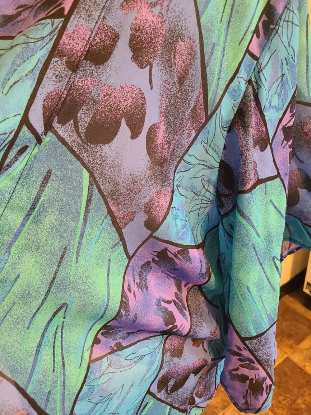 Vintage 90s Purple Teal Sheet Kimono Shawl Wrap Cover Up Whimsical Fairycore
